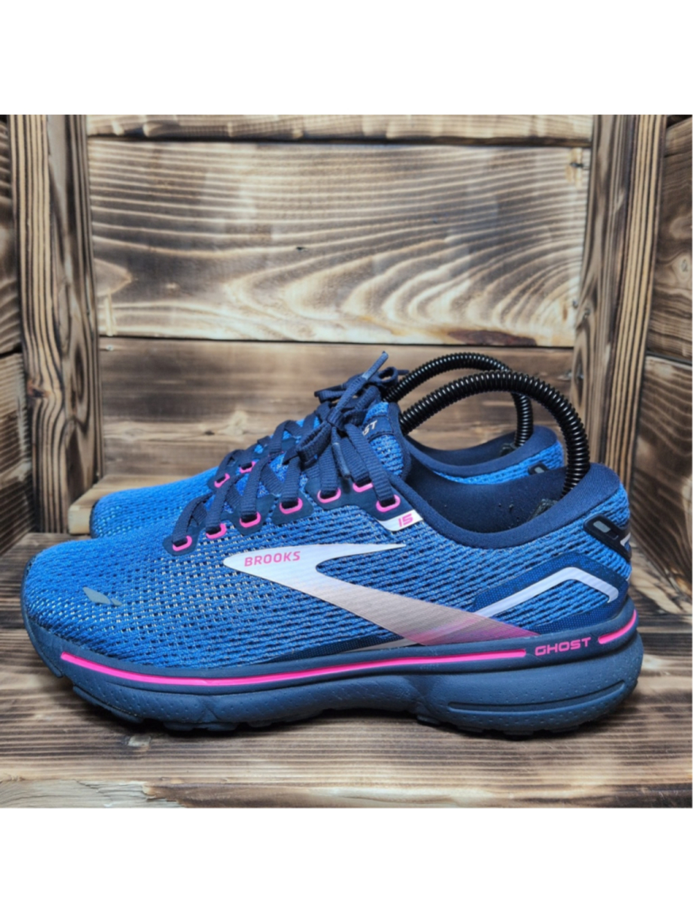 Brooks Ghost 15 Running Shoes Sneakers Womens Size 6.5 Blue Pink Gym Shoes